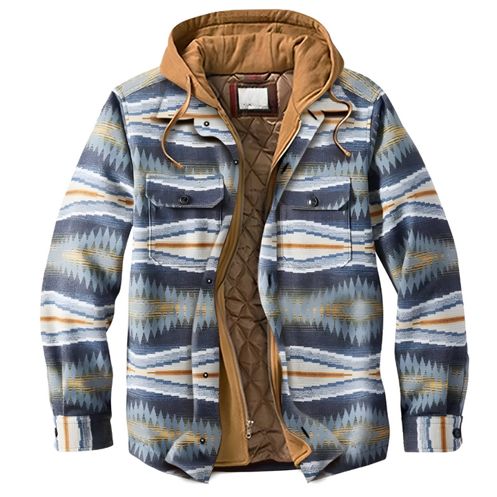 Bram Comfortable Patchwork Jacket with Hood, view 7 - Elena Harper