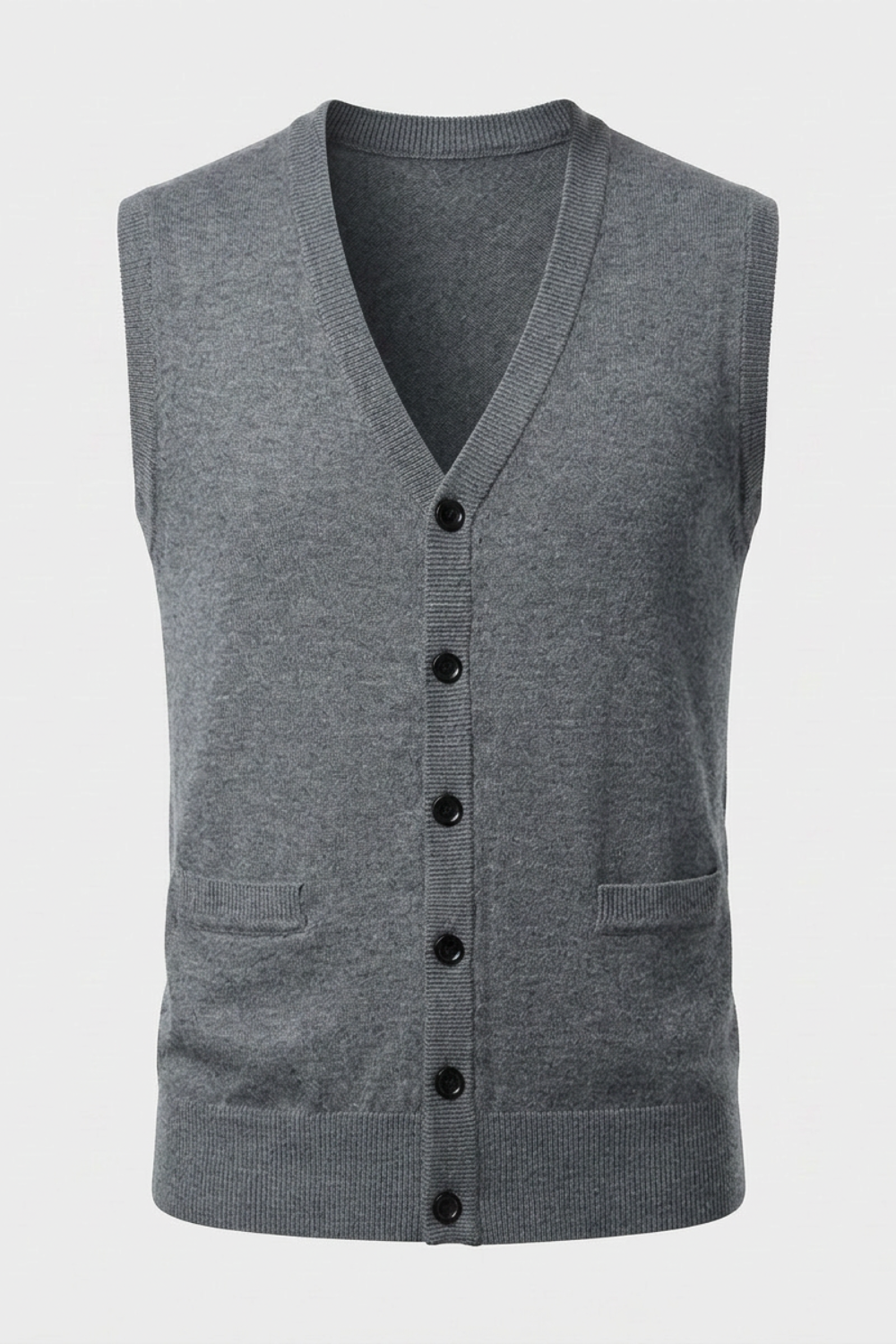 Men's Knitted Vest with V-Neck and Button Placket