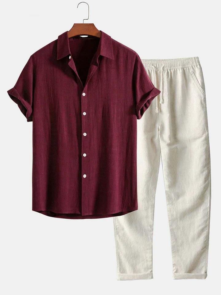 Booker Linen Blend Shirt with Straight Pants, view 7 - Elena Harper