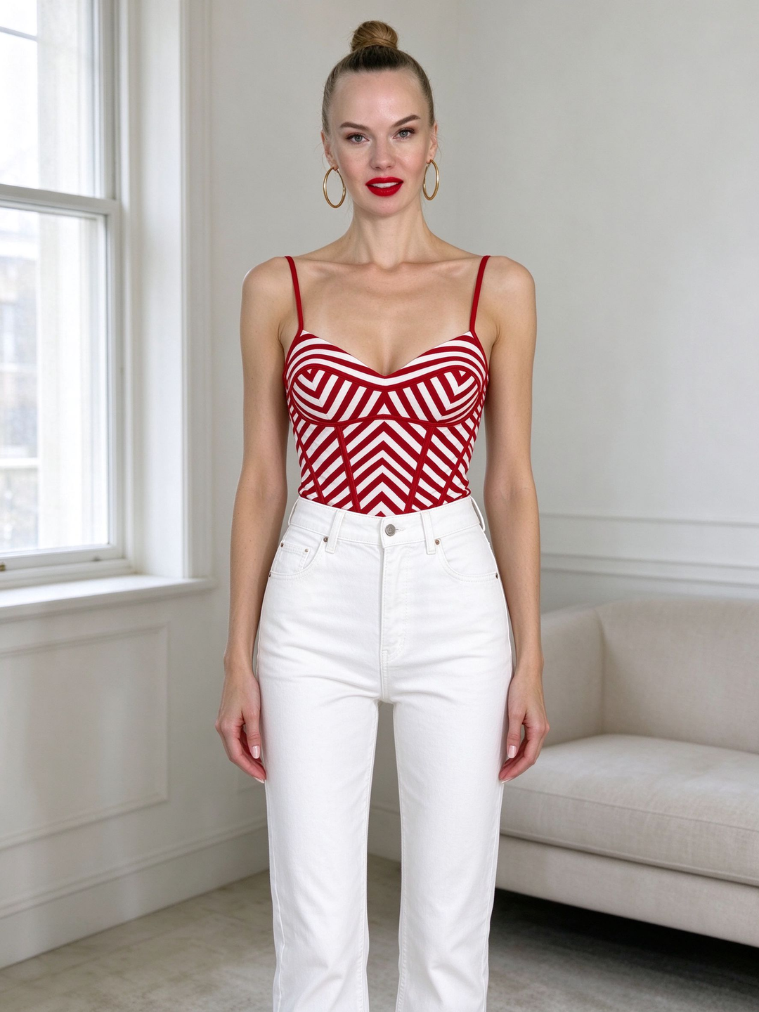 Red Chevron Three-Piece Skirt Set