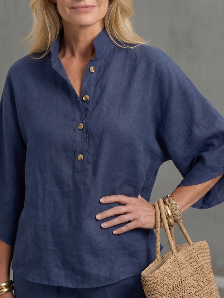 Amity Button Front Relaxed Tunic Trouser Set - Elena Harper
