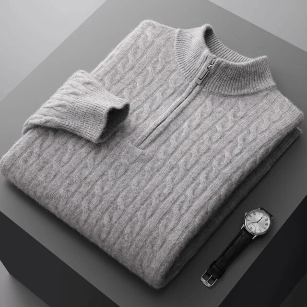 Emma & Rose cashmere woven half-zip sweater — premium knitwear