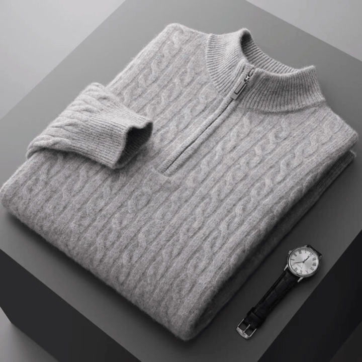 Emma & Rose cashmere woven half-zip sweater — premium knitwear