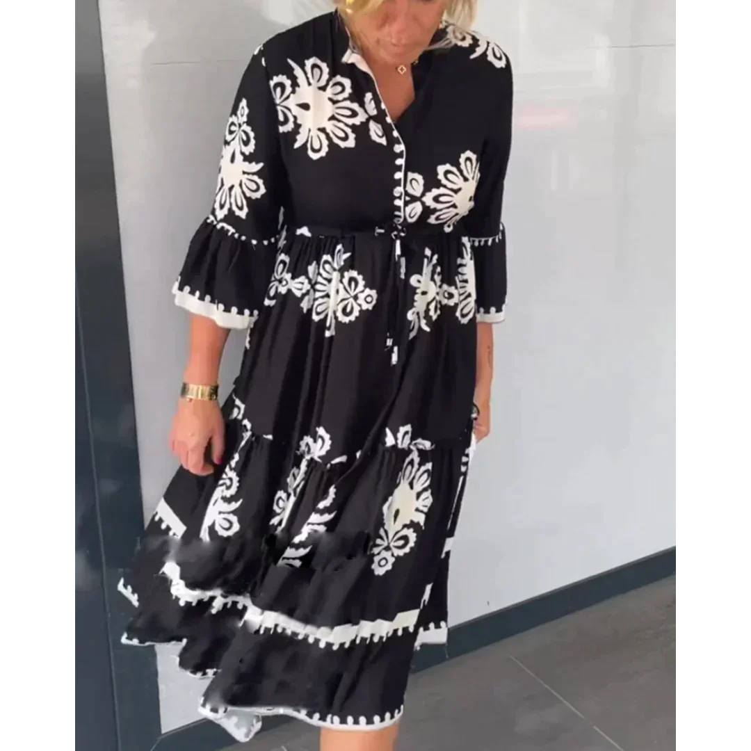 Autumn Dress with Floral Print and Elegant Fit