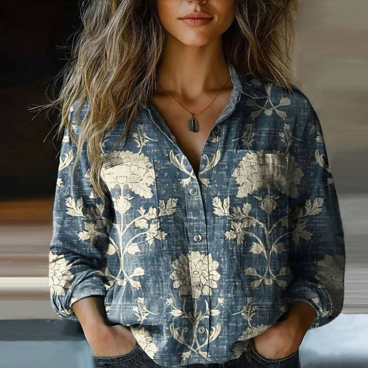 Phoebe | Women's Printed Button Front Long Sleeve Top