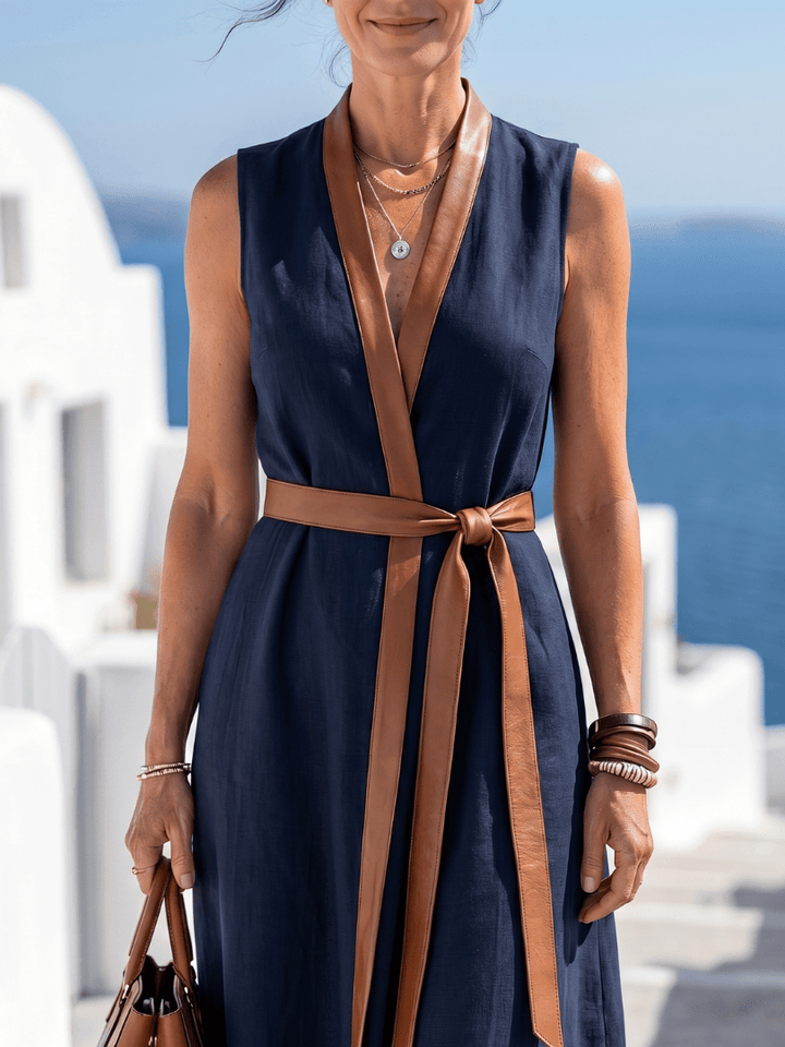 Myra™ Contrast Line Midi Dress by Emma & Rose Cape Town, showing a stylish midi dress with contrast detailing and a fitted silhouette.