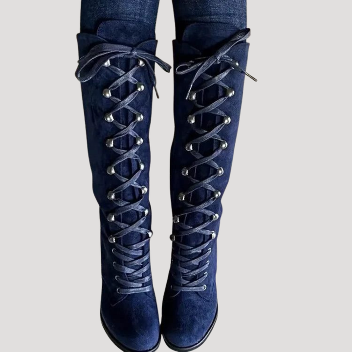 Women's Knee-High Lace-Up Boots with Block Heel