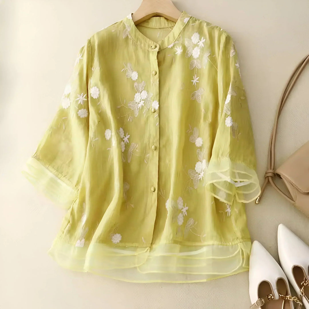 Carmelita Embroidered Sheer Blouse, view 3 - Elena Harper