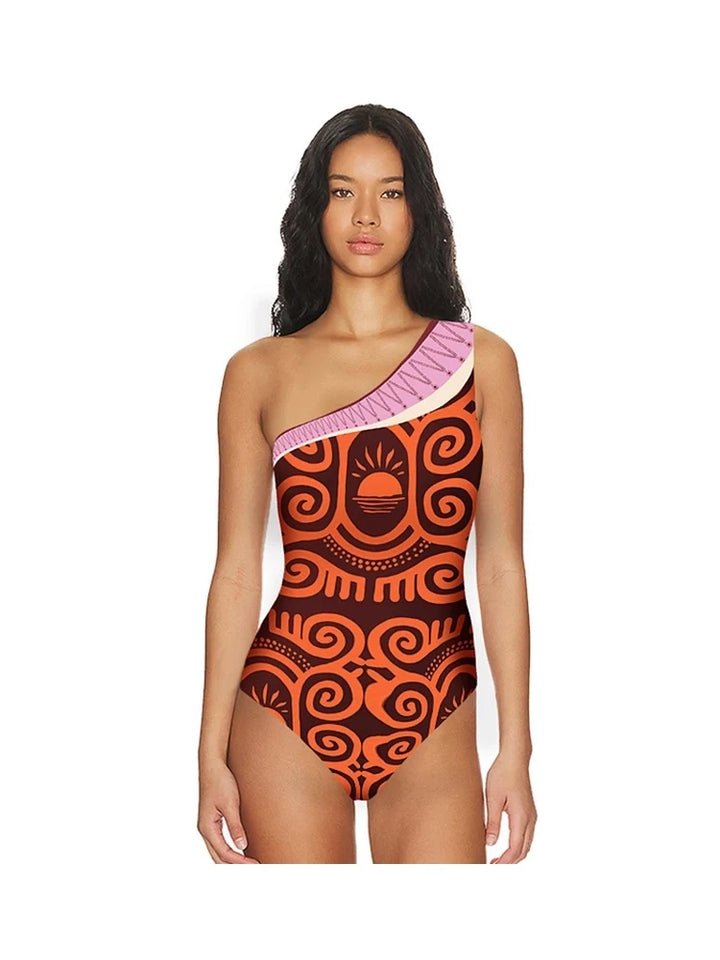 One Shoulder Ethnic Print Swimsuit, view 2 - Elena Harper