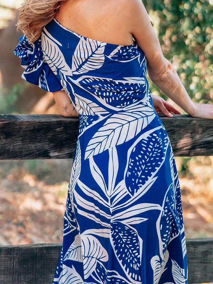 One-Shoulder Ruffle Floral Swimsuit Set, view 3 - Elena Harper