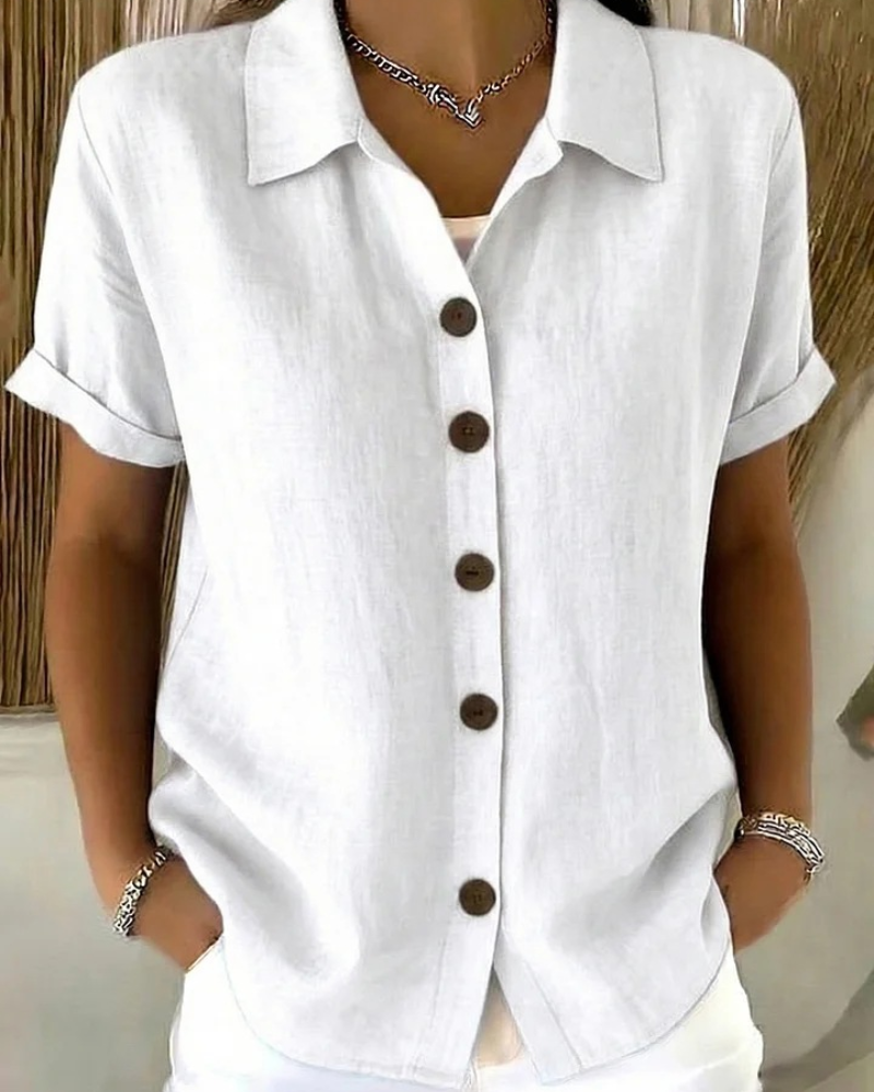 Women's Button-Up Short Sleeve Blouse in Lightweight Fabric