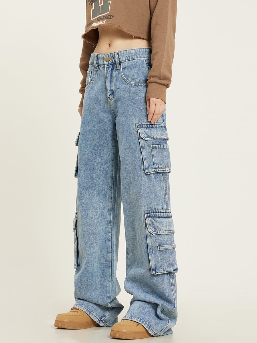 Large Cargo Jeans with Multiple Pockets, view 3 - Elena Harper