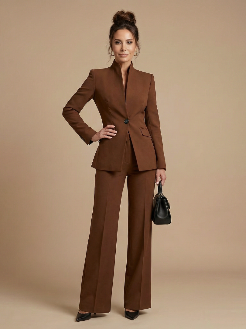 Delta Structured Stand Collar Tailored Suit - Elena Harper