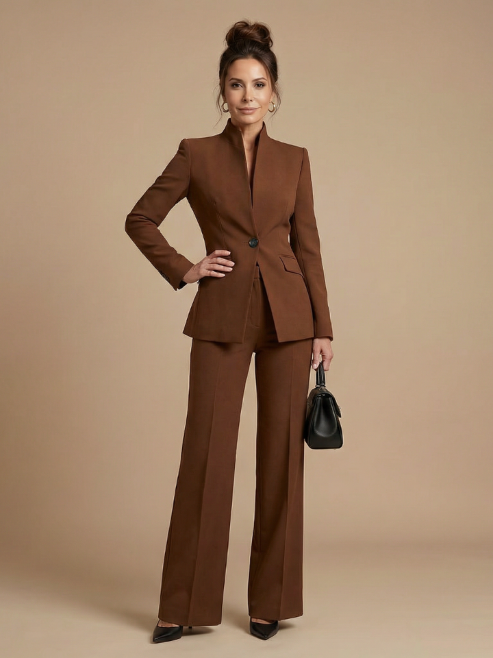 Delta Structured Stand Collar Tailored Suit - Elena Harper