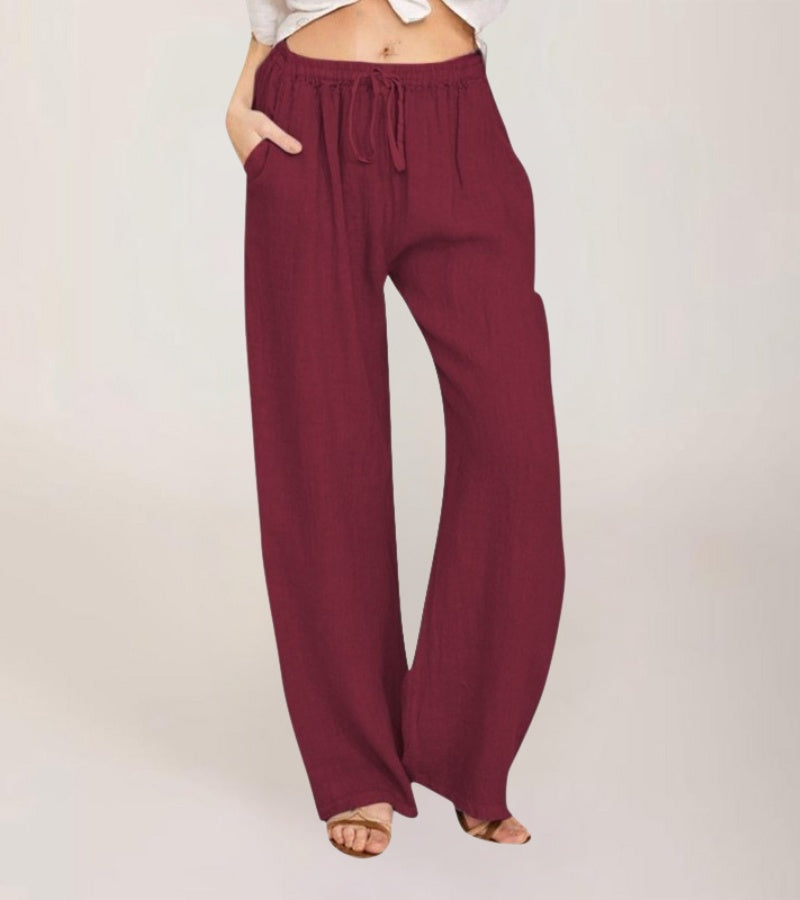 Casual Wide-Leg Cotton Pants for Women – Lightweight High-Waisted Summer Pants