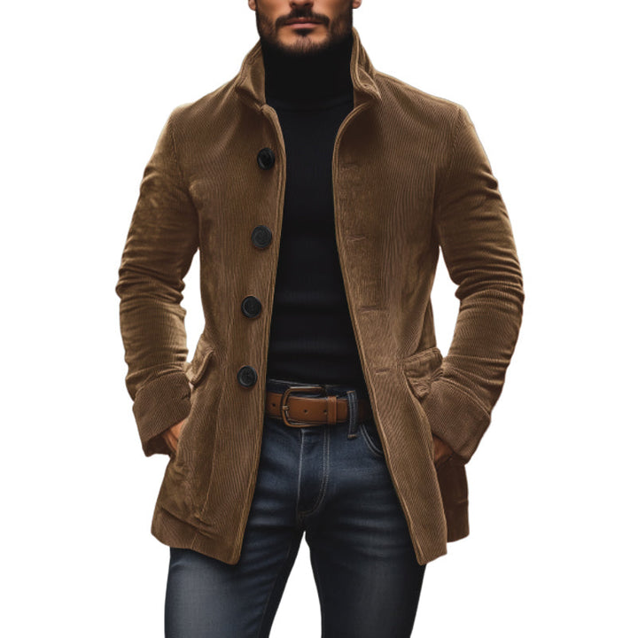 Tailored Short Corduroy Coat with High Collar for Men