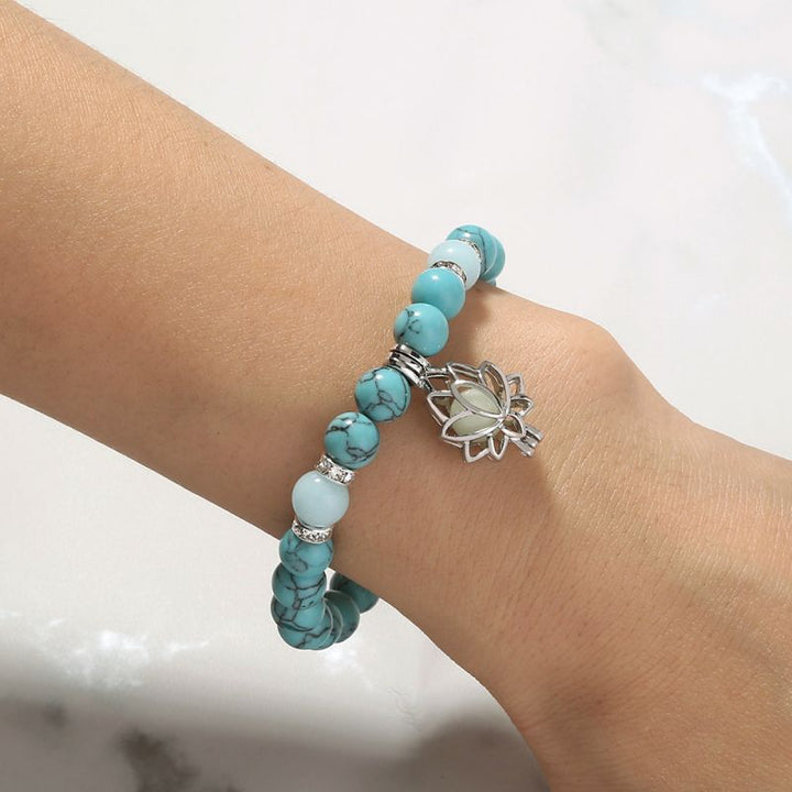 Beaded Bracelet with Luminous Lotus Pendant