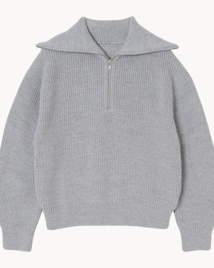 Sylvie Striped Half Zip Sweater, view 3 - Elena Harper