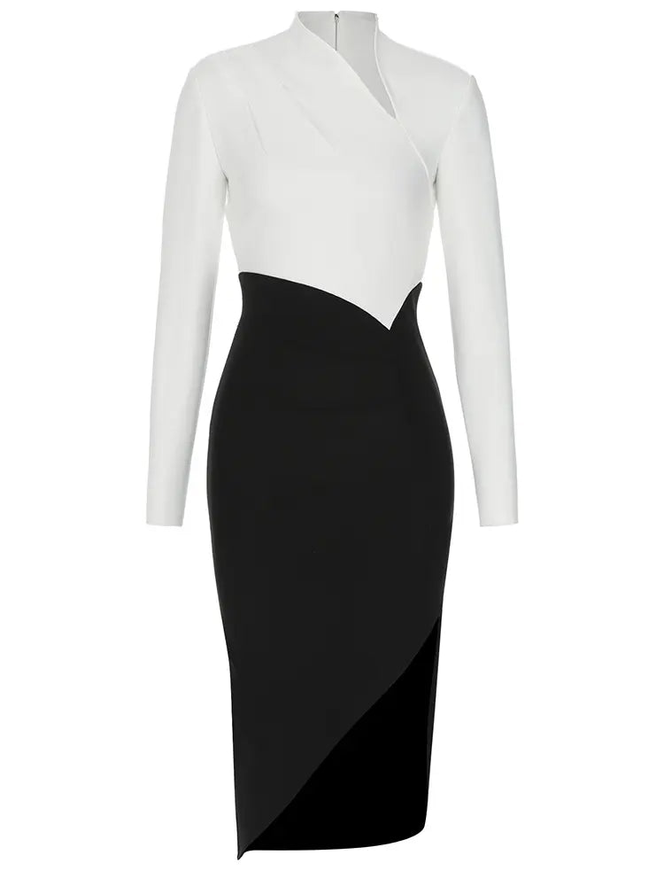 One-Shoulder Side Slit Bandage Dress, view 5 - Elena Harper