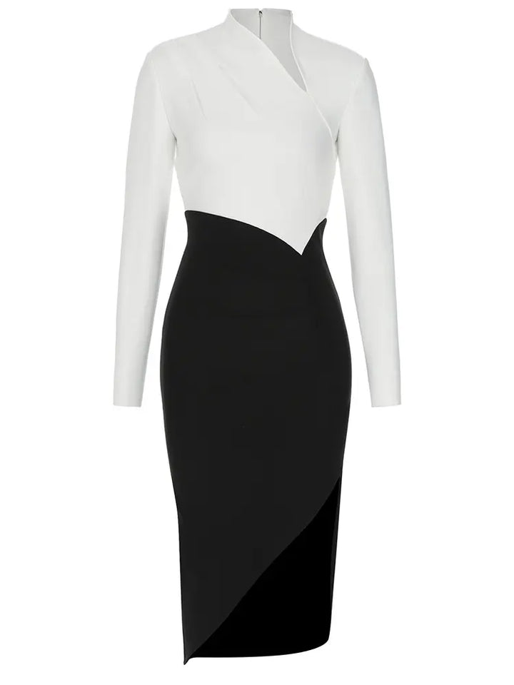 One-Shoulder Side Slit Bandage Dress, view 5 - Elena Harper