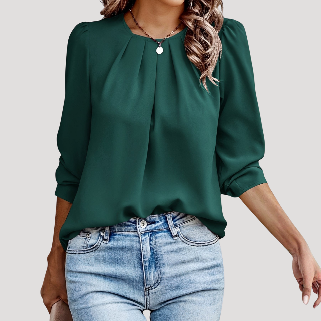 Elegant Pleated Women's Blouse with Long Sleeves