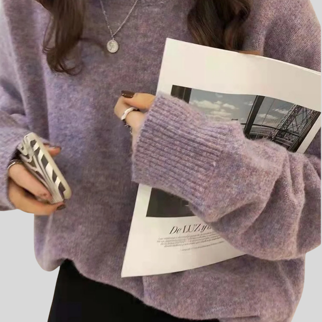 MIRIELLE Comfy Long Sleeve Round Neck Sweater, view 7 - Elena Harper