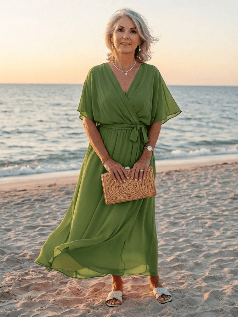Elysia™ waist tie midi dress by Emma & Rose Cape Town, featuring a flowy fabric and elegant waist tie detail.