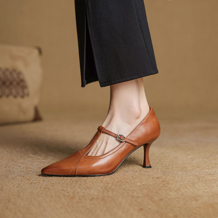 Ellis Stylish Stiletto Heels with T-Strap, view 2 - Elena Harper