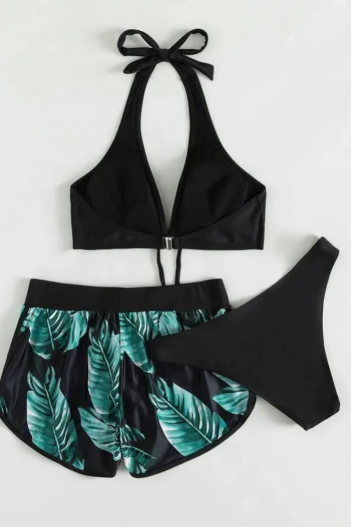 Ava Complete 3-Piece Bikini Set with Leaf Print for Women, view 3 - Elena Harper