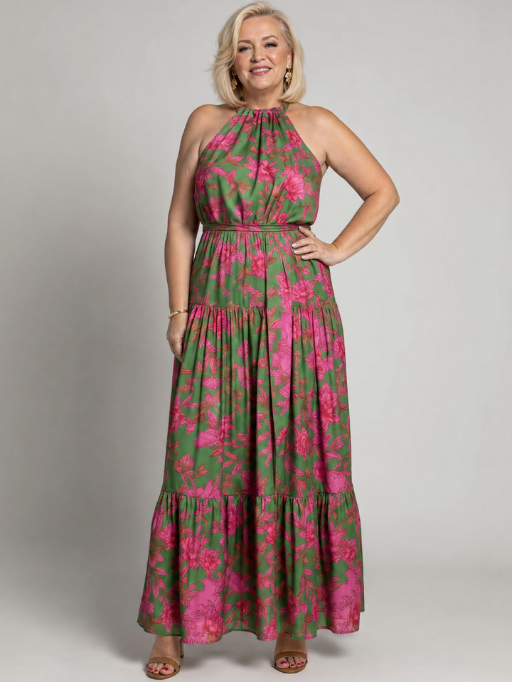 Halter Neck Draped Midi Dress for Women - Chic and Flattering