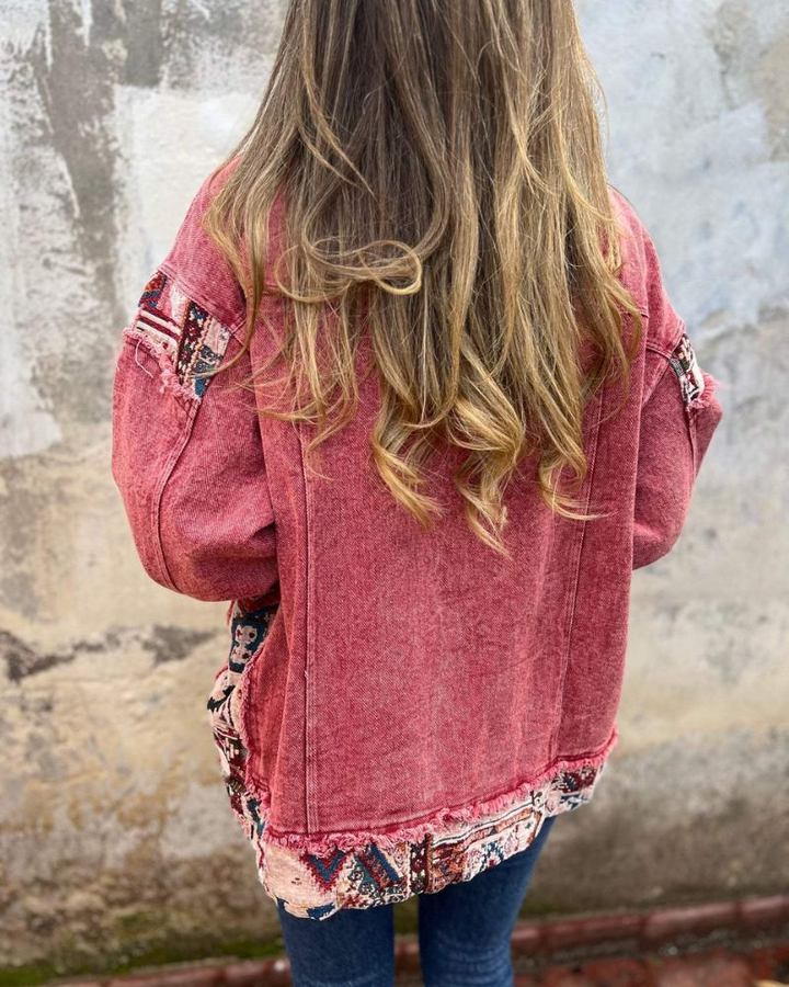 EVA Premium Patchwork Denim Casual Jacket, view 2 - Elena Harper