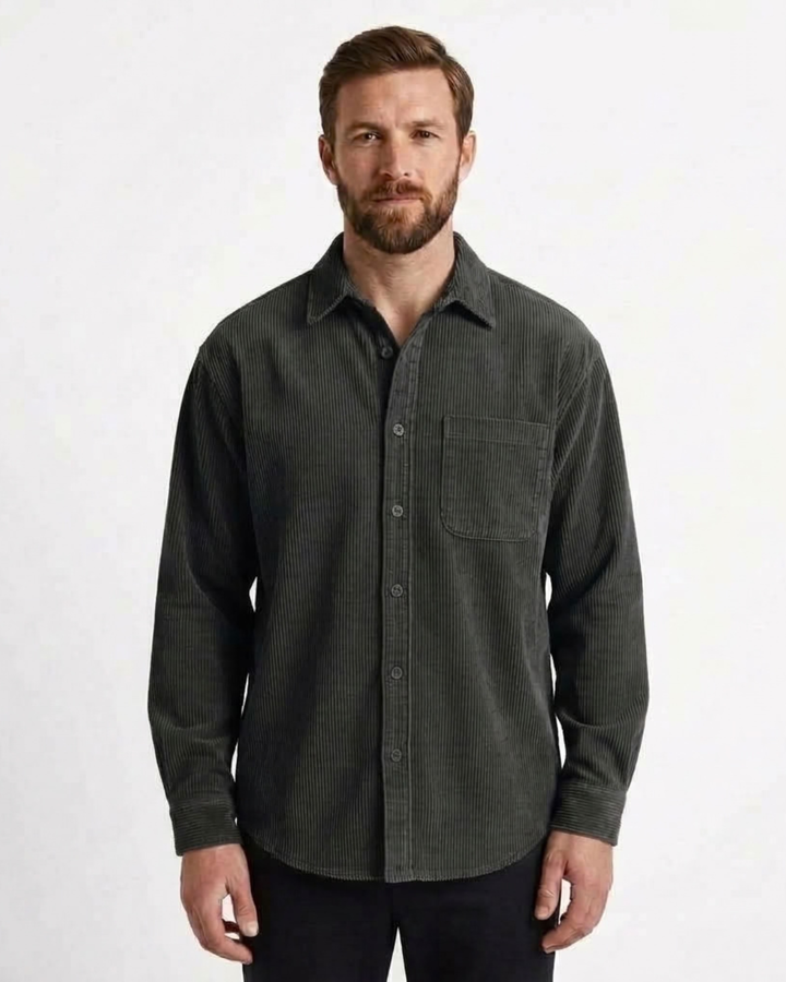 Textured Button-Front Overshirt For Men