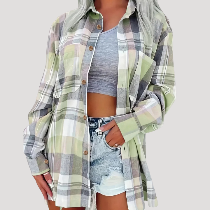 Casual Button-Up Checkered Shirt for Women