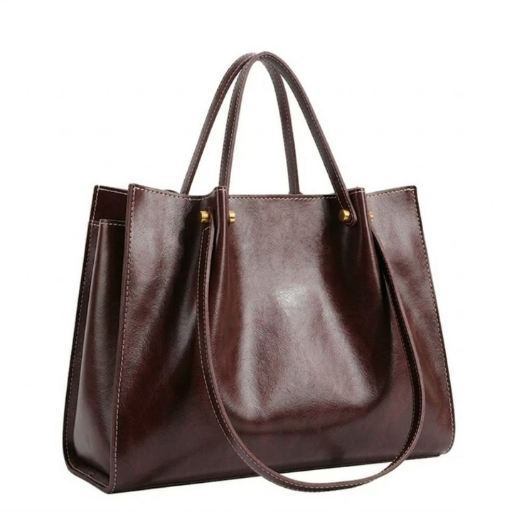 Vegan Leather Tote Bag with Zip Closure and Shoulder Strap for Women