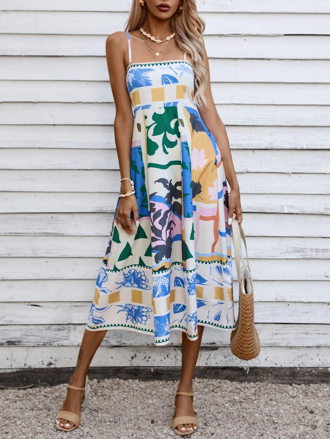 Patchwork Slip Maxi Dress: Abstract Colorful Printed, view 4 - Elena Harper