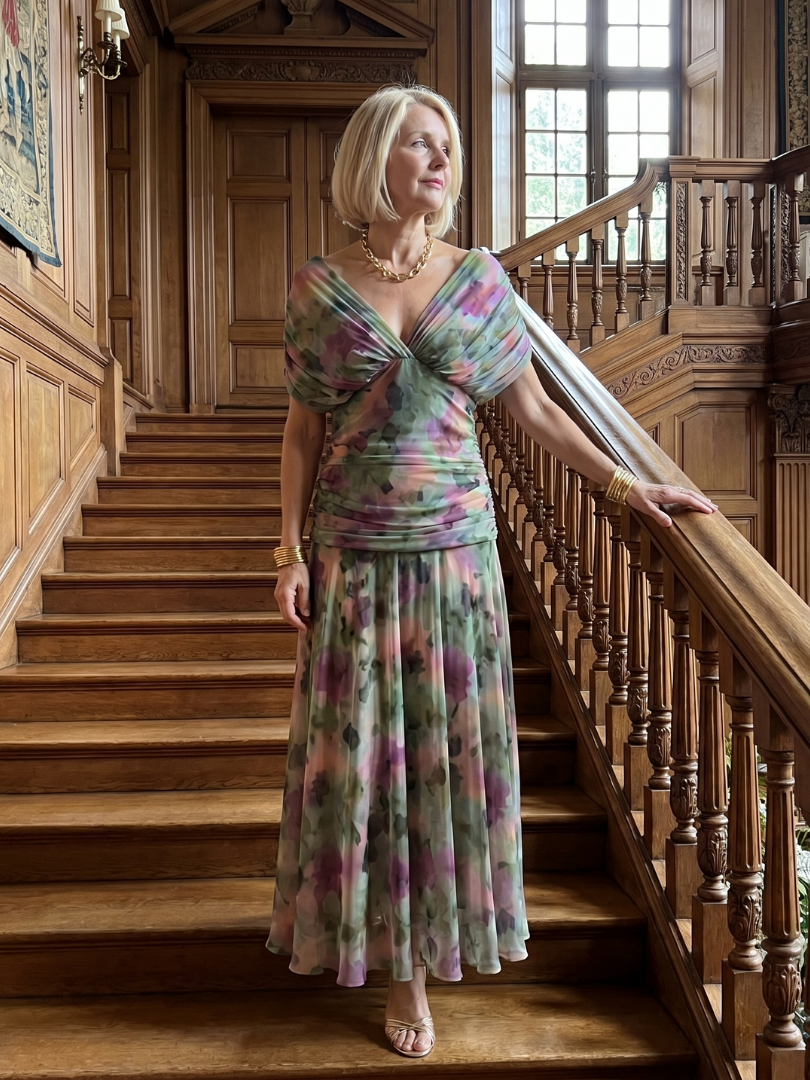 Midi dress for women with off-the-shoulder design - Fluid and romantic