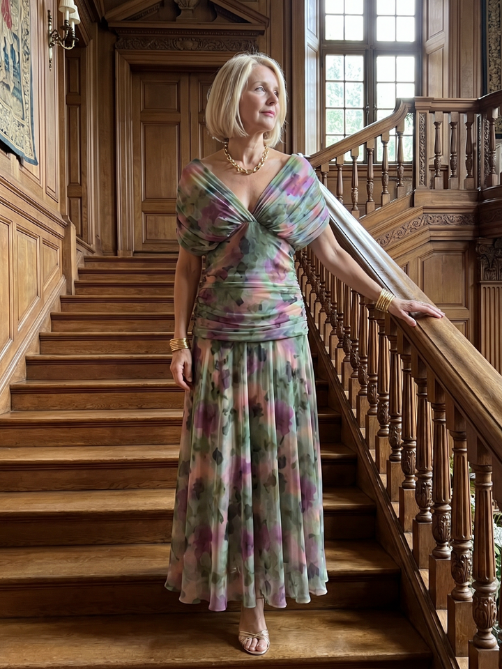 Midi dress for women with off-the-shoulder design - Fluid and romantic