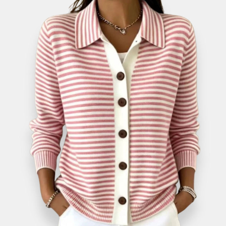Women's Striped Collared Button Cardigan Nola, view 4 - Elena Harper