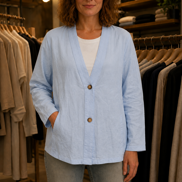 Drapelle Breathable Knit V-Neck Cardigan - Elena Harper