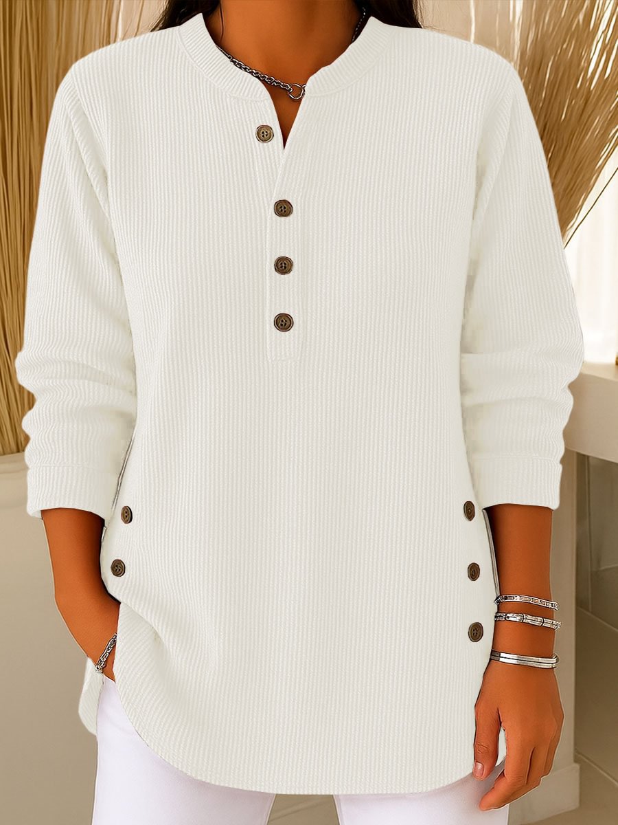 Women's Ribbed Blouse with Decorative Buttons