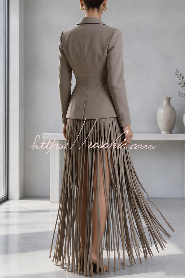 Maderia Structured Blazer & Tassel Skirt Two-Piece Set
