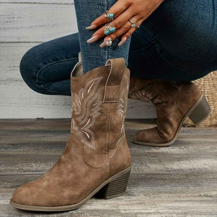 Ladies' Western Boots for Wide Calves with Embroidered Shaft