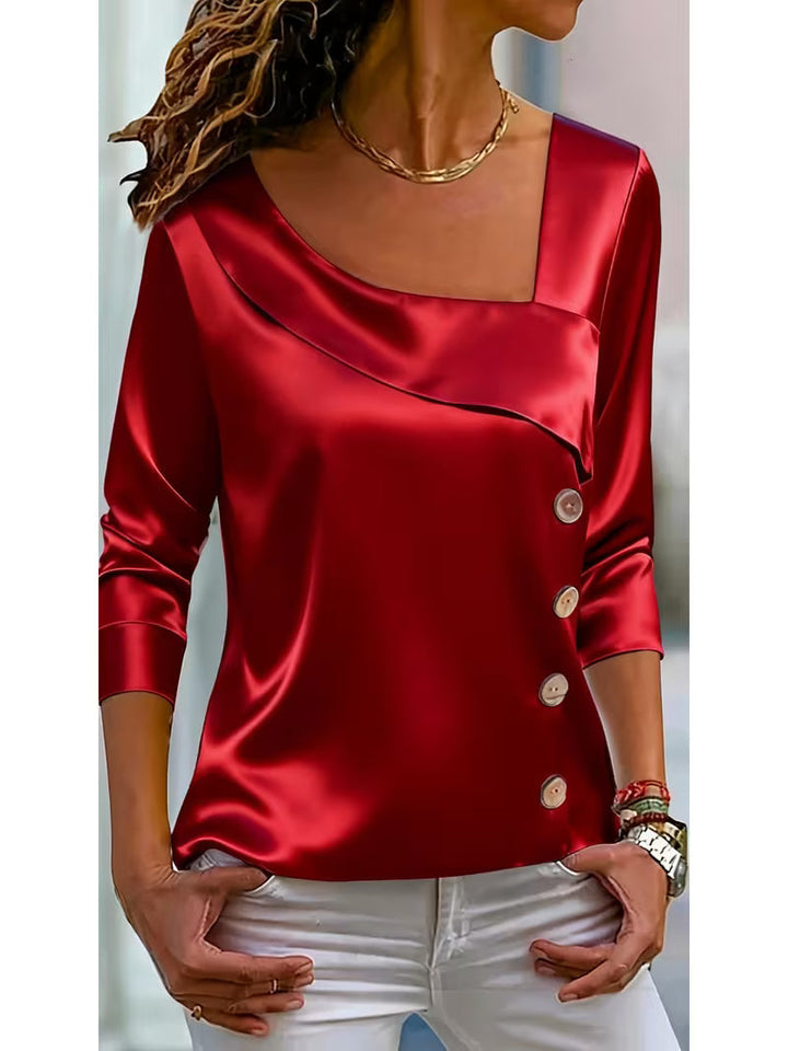 Belina Satin Top WITH Square Neckline and Buttons - Elena Harper