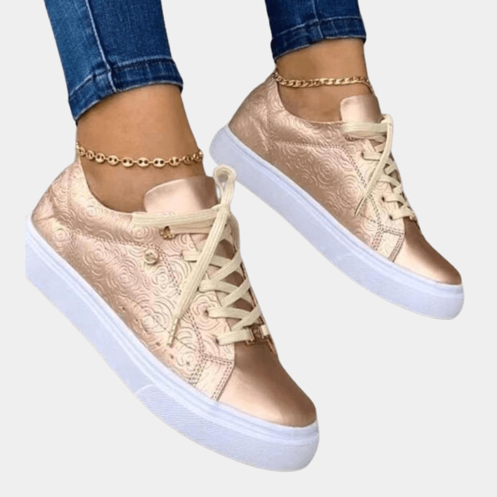 Women's Embossed Floral Low-Top Sneakers, view 3 - Elena Harper