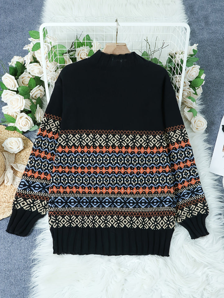Thea Vintage Jacquard Loose-Fit Sweater, view 8 - Elena Harper