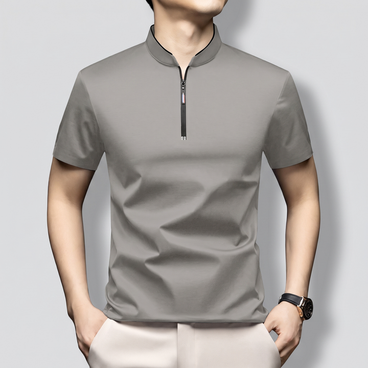 Emilian Modern Men's Cotton Polo Shirt with Half-Zip, view 3 - Elena Harper