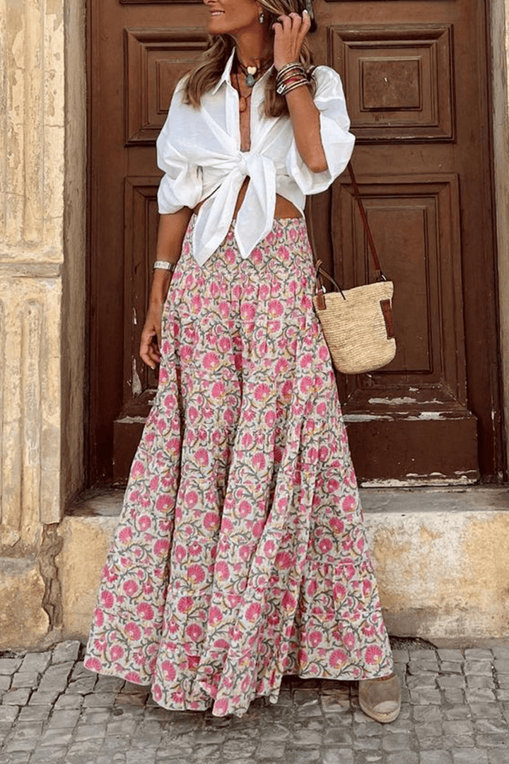 Printed High-Waisted Midi Skirt for Women