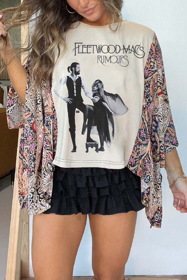 Unique Ethnic Print Batwing Sleeve Loose Top