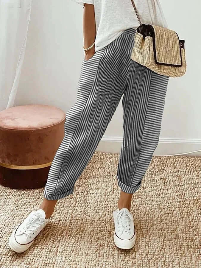 Striped Casual Trousers, view 6 - Elena Harper