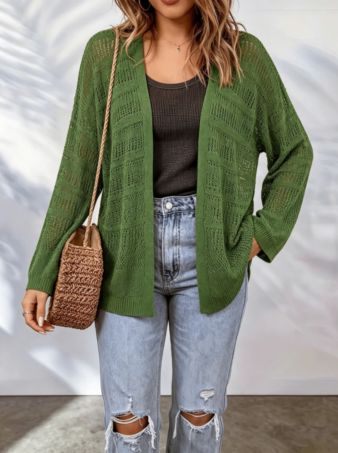 Women's Lightweight Knit Openwork Cardigan